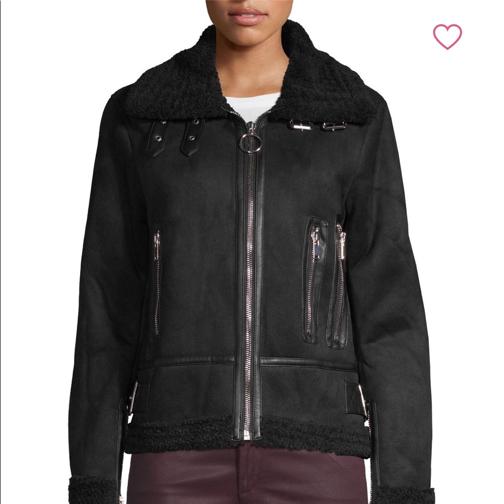 Faux Fur Shearling Moto Black Jacket Small
